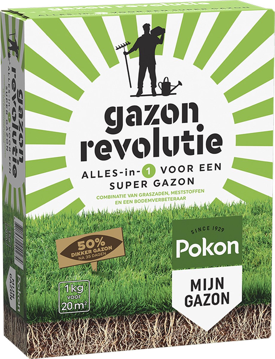 Pokon Gazon Revolutie - 1kg - Gazonmest / Graszaad / Bodemverbeteraar - Geschikt voor 20m² - Binnen 15 dagen resultaat
