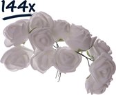 144st witte mini roosjes kunstbloemen knutsel hobby versiering decoratie boeket L=7cm Ø=2cm