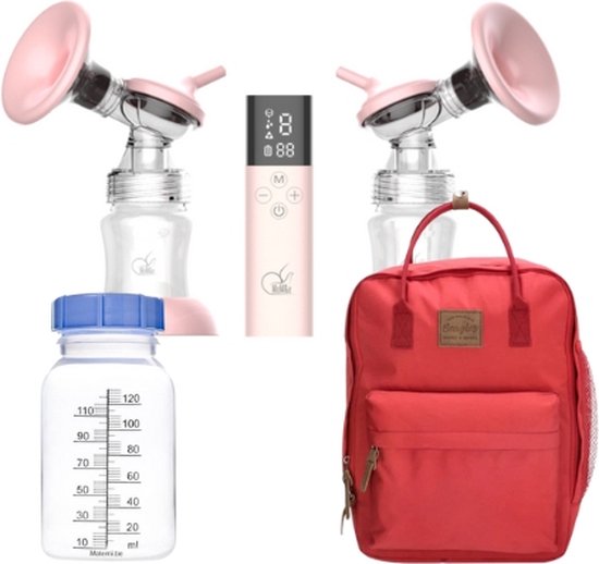  - MoM&e dubbele elektrische borstkolf + kolftas en koeltas - Rood