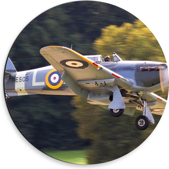 WallClassics - Cercle mural Dibond - Klein avion cascadeur français Grijs près des Arbres - Photo 30x30 cm sur cercle mural aluminium (avec système d'accrochage)