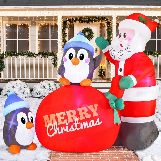 Opblaasbare Kerstman met pinguïns 2,15m Opblaasbaar met ingebouwde LED