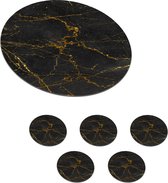 Onderzetters voor glazen - Rond - Marmer - Zwart - Goud - 10x10 cm - Glasonderzetters - 6 stuks