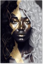 Graphic Message - Schilderij op Canvas - Vrouw - Goud Zwart Wit - Luxe - Woonkamer - Afrikaanse