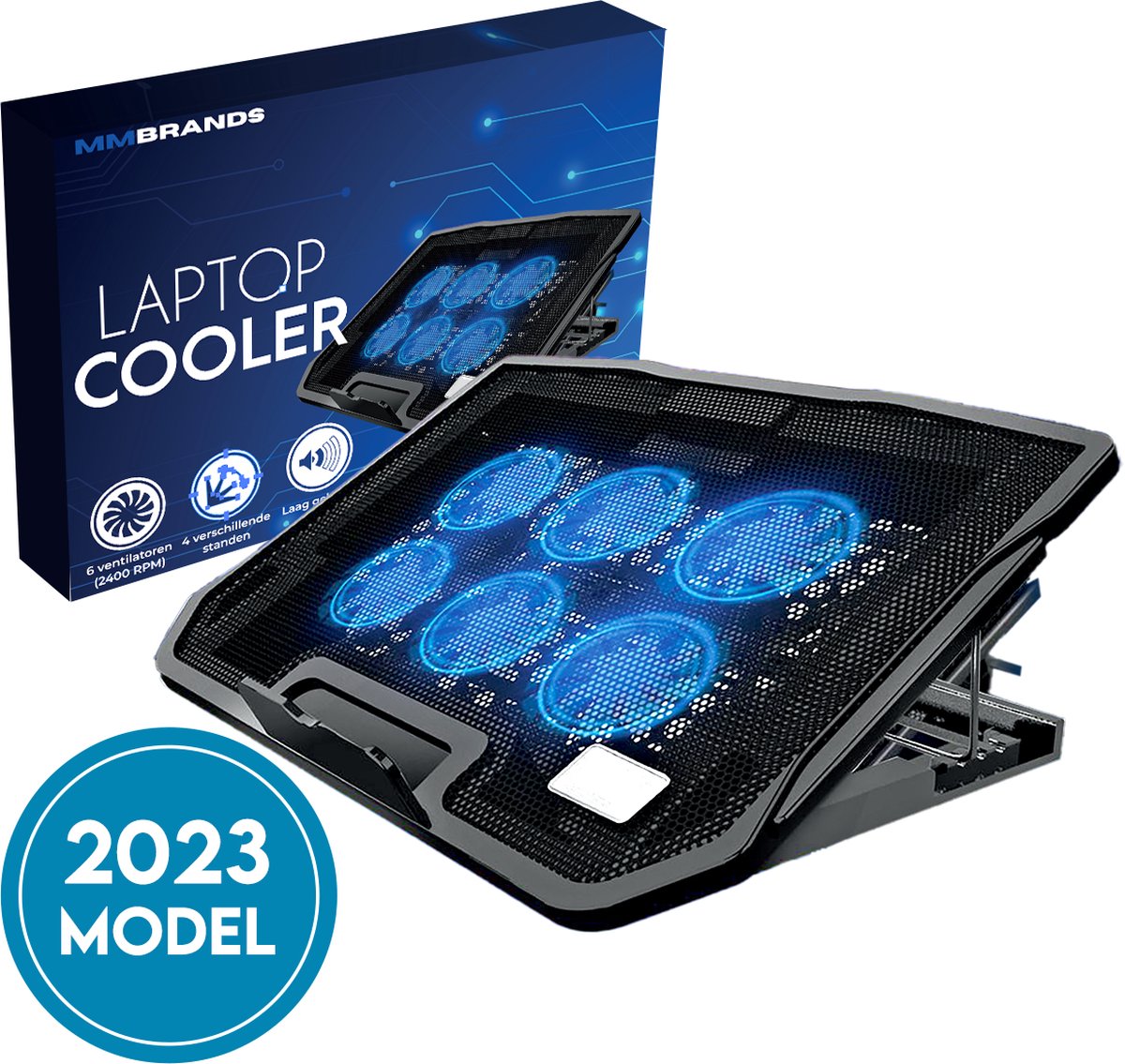 MM Brands Laptop Cooler en Verhoger - Standaard Met Cooling Pad - Houder en Koeler Met Ventilator - Tot 17 Inch - 6 Ventilatoren
