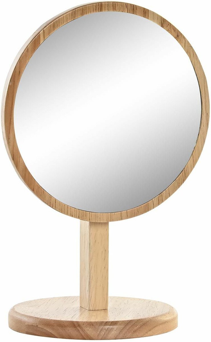 Items Make-up spiegel op standaard - rond - bamboe - 22 cm
