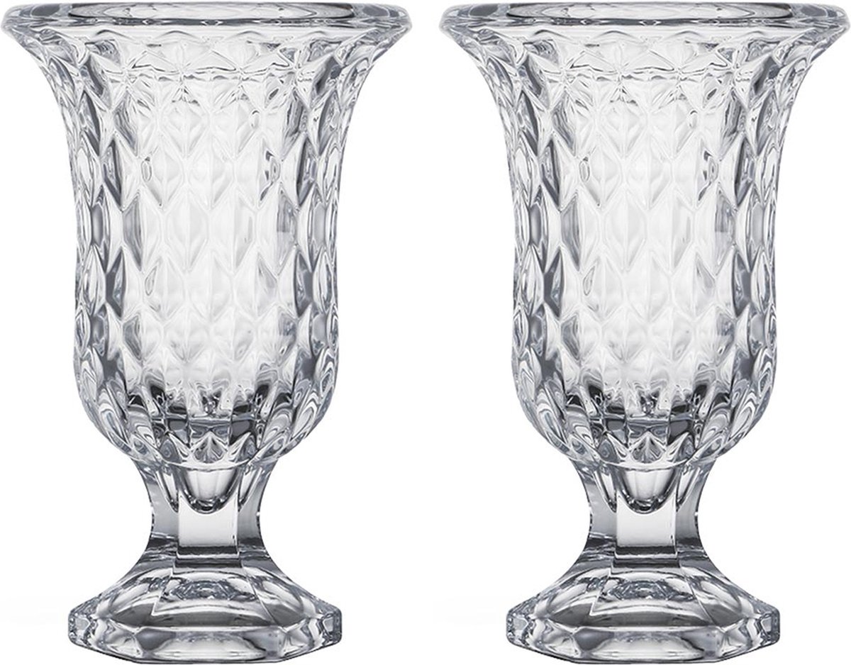 Giftdecor - Bloemenvazen 2x stuks - Diamonds transparant glas - 15 x 24 cm