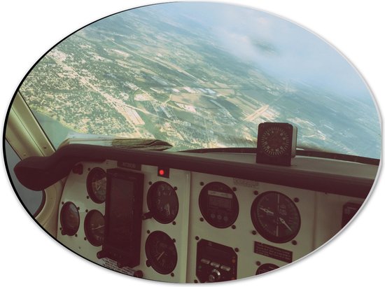 WallClassics - Dibond Ovaal - Uitzicht over Landschap vanuit Helikopter - 40x30 cm Foto op Ovaal (Met Ophangsysteem)