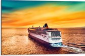 WallClassics - Dibond - Groot Cruiseschip op Water met Felle Lucht - 75x50 cm Foto op Aluminium (Wanddecoratie van metaal)