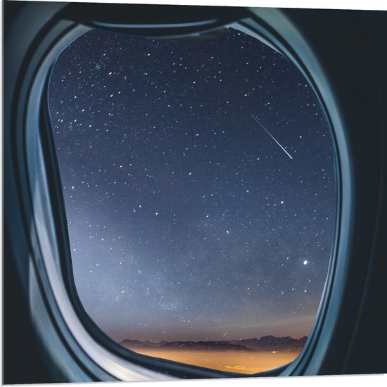 WallClassics - Acrylglas - sterrenhemel vanuit Vliegtuig - 80x80 cm Foto op Acrylglas (Met Ophangsysteem)