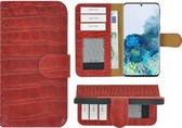 Hoesje Geschikt voor Samsung Galaxy S20 - Bookcase Hoesje - S20 Wallet Book Case Echt Leer Croco Rood Cover