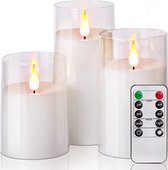 LED Kaarsen 3 stuks-Batterijkaarsen, zuilkaarsen Werkt op batterijen met afstandsbediening en timer, wit glas
