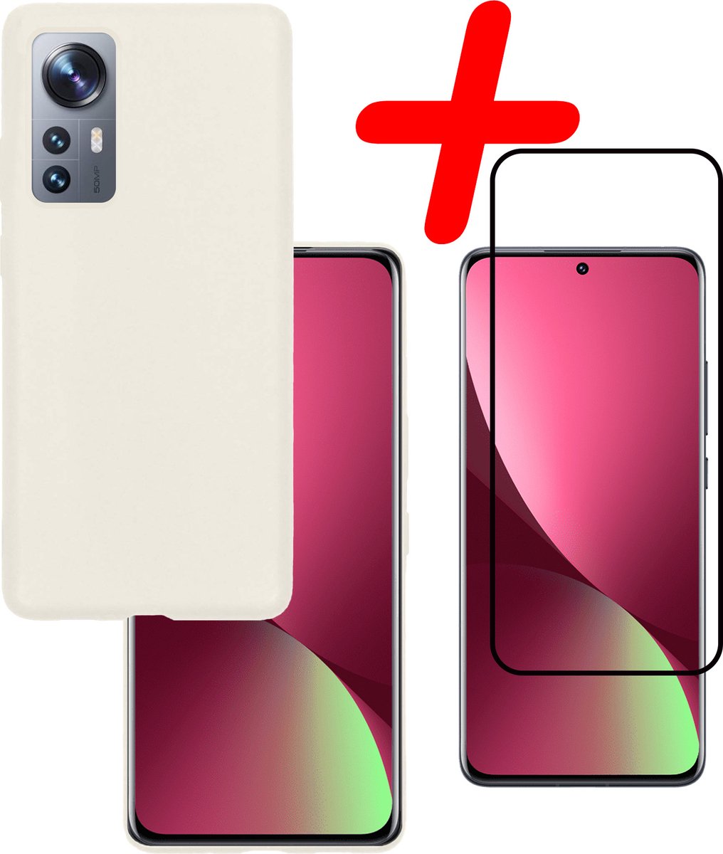Hoesje Met Screenprotector - Geschikt voor Xiaomi 12X - Sterk & Shockproof - Back Cover - Siliconen Case - Telefoon Hoes - Wit