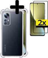 Hoesje Geschikt voor Xiaomi 12 Hoesje Shockproof Case Siliconen Met 2x Screenprotector - Hoes Geschikt voor Xiaomi 12 Hoes Cover Siliconen - Transparant.