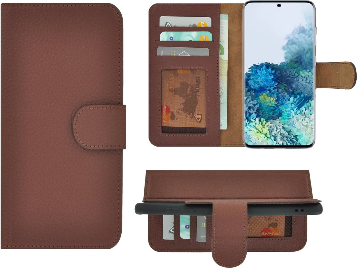 MoDo hoesje Geschikt voor Samsung Galaxy S20 FE - Echt Leer Book Case - Bruin