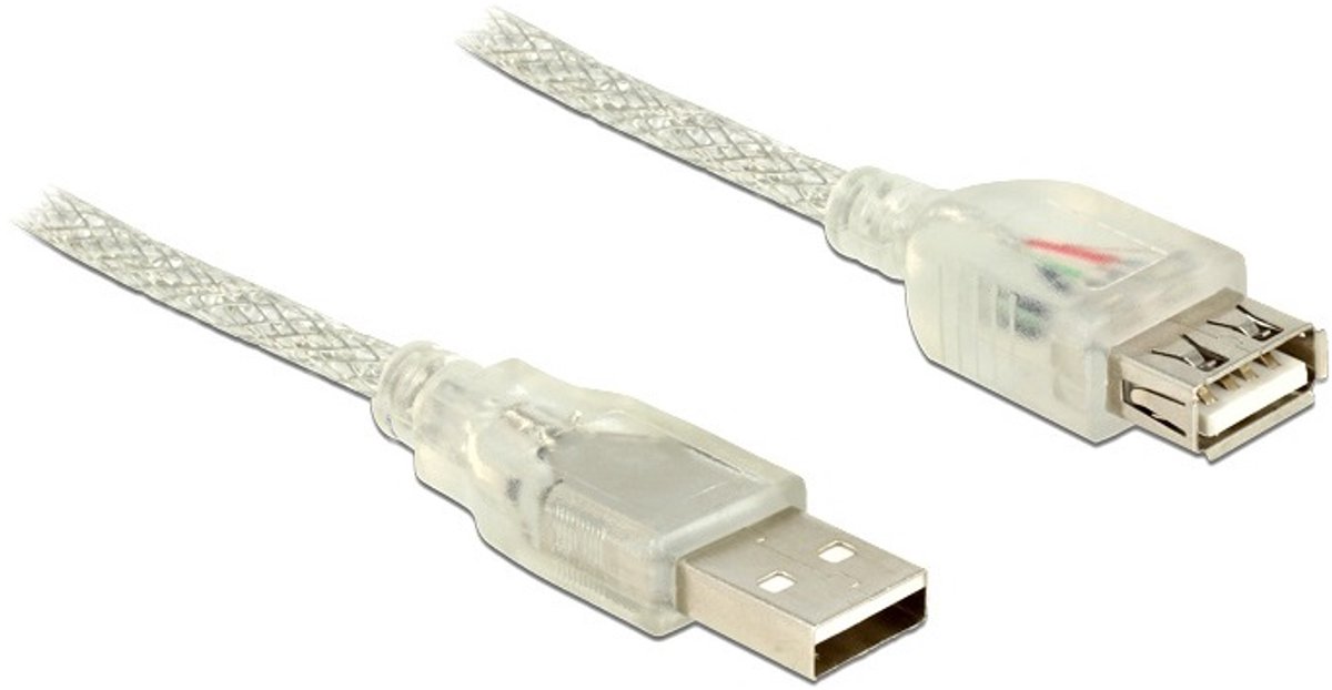 USB-A naar USB-A verlengkabel - USB2.0 - tot 2A / transparant - 0,30 meter