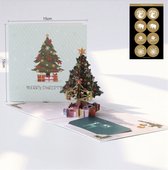 2 x Popup Kerstkaart 3D kerstboom met cadeautjes met Berichtpaneel en 8 feestelijke sluitzegels