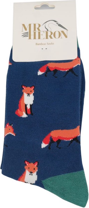 Mr Heron heren sokken vossen - navy - dierenprint - bamboe sokken - cadeau - vos