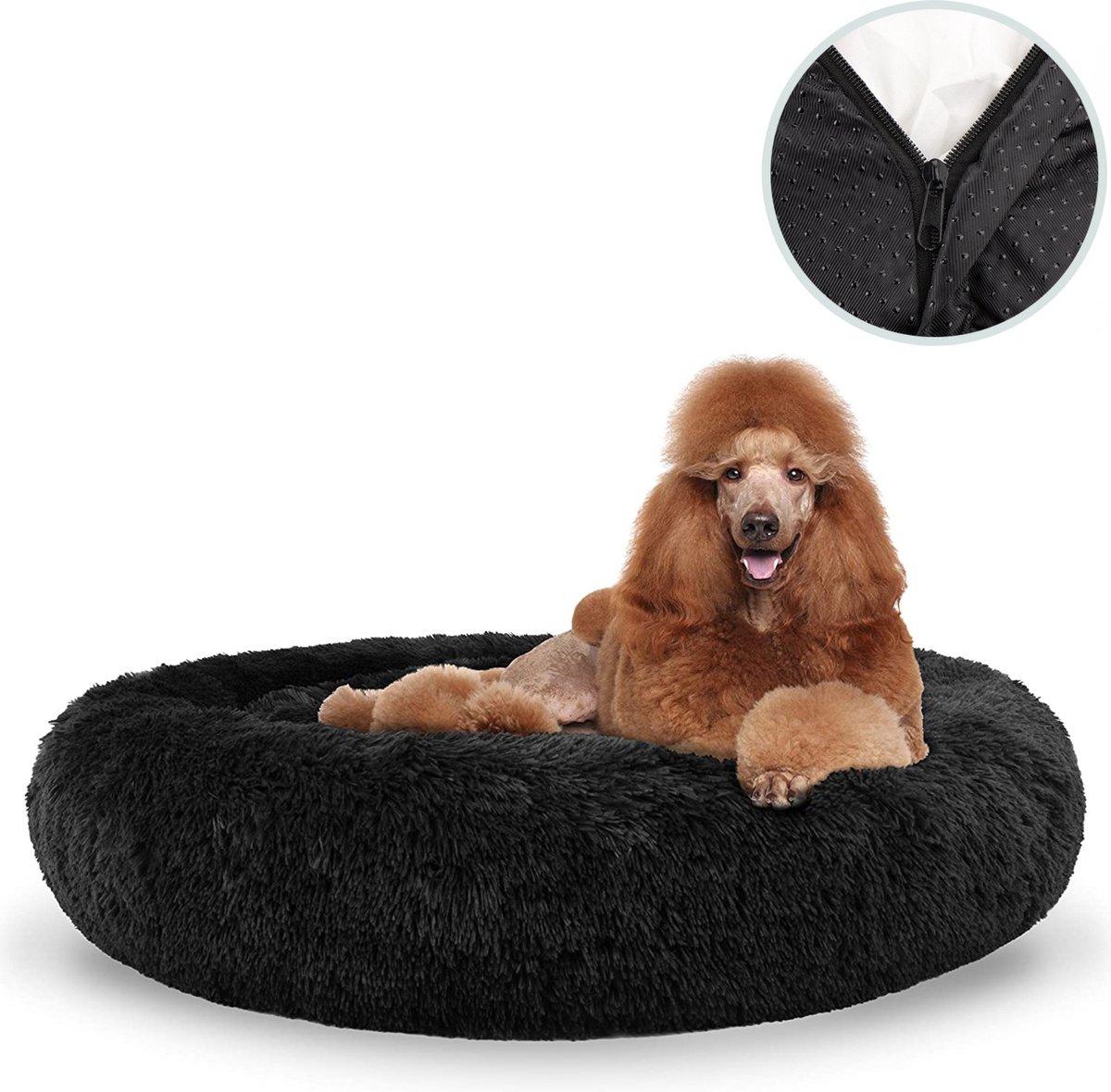 Behave Hondenmand Deluxe - Hondenkussen - Hondenbed - Donutmand - Wasbaar - Fluffy - Donut - Maat XXXL - 120cm - Zwart