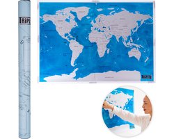 Triple J® Kras Wereldkaart – Scratch Map Wereldkaart – Kraskaart Reizen – 82,5x59,4 cm – Inclusief Beschermkoker – Blauw