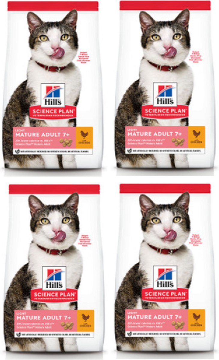 4x Hill's - feline mature adult light Kip - Kattenvoer - 1.5kg