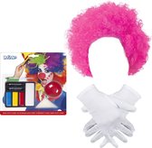 Ensemble de costume de Clown adultes - perruque rose/peinture pour le visage/nez/gants