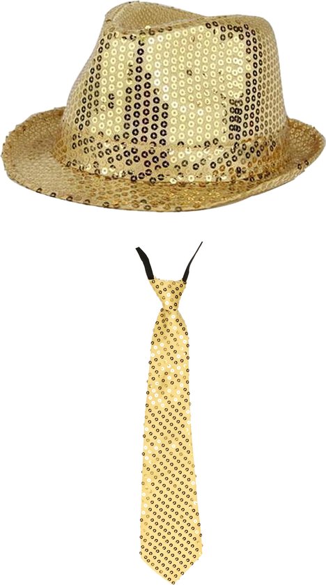 Toppers in concert - Folat Verkleedkleding set hoed/stropdas goud glitter volwassenen