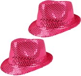 Boland Trilby hoeden met pailletten - 2x stuks - roze - glitter