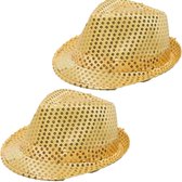 Partychimp Trilby hoeden met pailletten - 2x stuks - goud - glitter