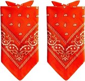 Partychimp Traditionele bandana's - 2x stuks - oranje - 52 x 55 cm