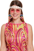 Henbrandt Hippie accessoires - haarband - roze bril - peace oorbellen - flower power