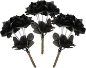 Halloween - rozen bloemenboeketjes - 3x - zwarte rozen - 35 cm
