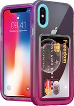 ShieldCase geschikt voor Apple iPhone X/Xs hoesje colorful pasjeshouder - turquoise/roze - Hoesje met pasjeshouder - Pasjes case - Backcover Beschermhoesje