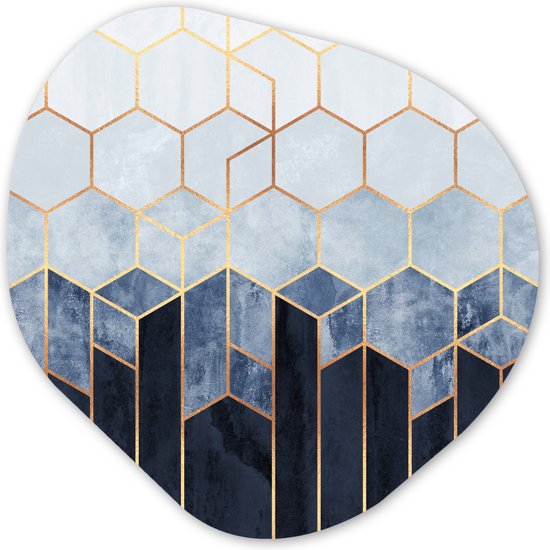 Organische Wanddecoratie - Kunststof Muurdecoratie- Organisch Schilderij - Hexagon - Gold - Luxe - Patronen- 40x40 cm - Asymmetrische spiegel vorm op kunststof