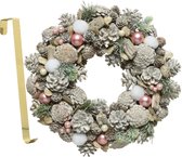 Couronne de Noël - décorée - 34 cm - plastique - accroche-porte en laiton inclus