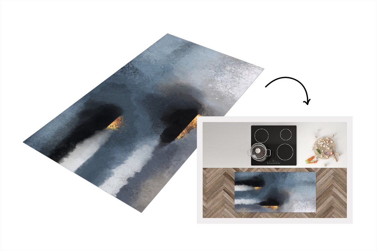 KitchenYeah Keukenloper - Loper keuken - Wolken - Gold - Abstract - 120x60 cm - Keukenloper vinyl Multicolor