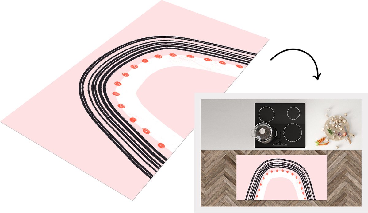 KitchenYeah Keukenloper - Loper keuken - Regenboog - Minimalisme - Roze - 120x60 cm - Keukenloper vinyl Multicolor