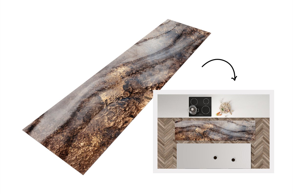 KitchenYeah Keukenloper - Loper keuken - Storm - Goud - Abstract - Keukenloper vinyl, foto 8