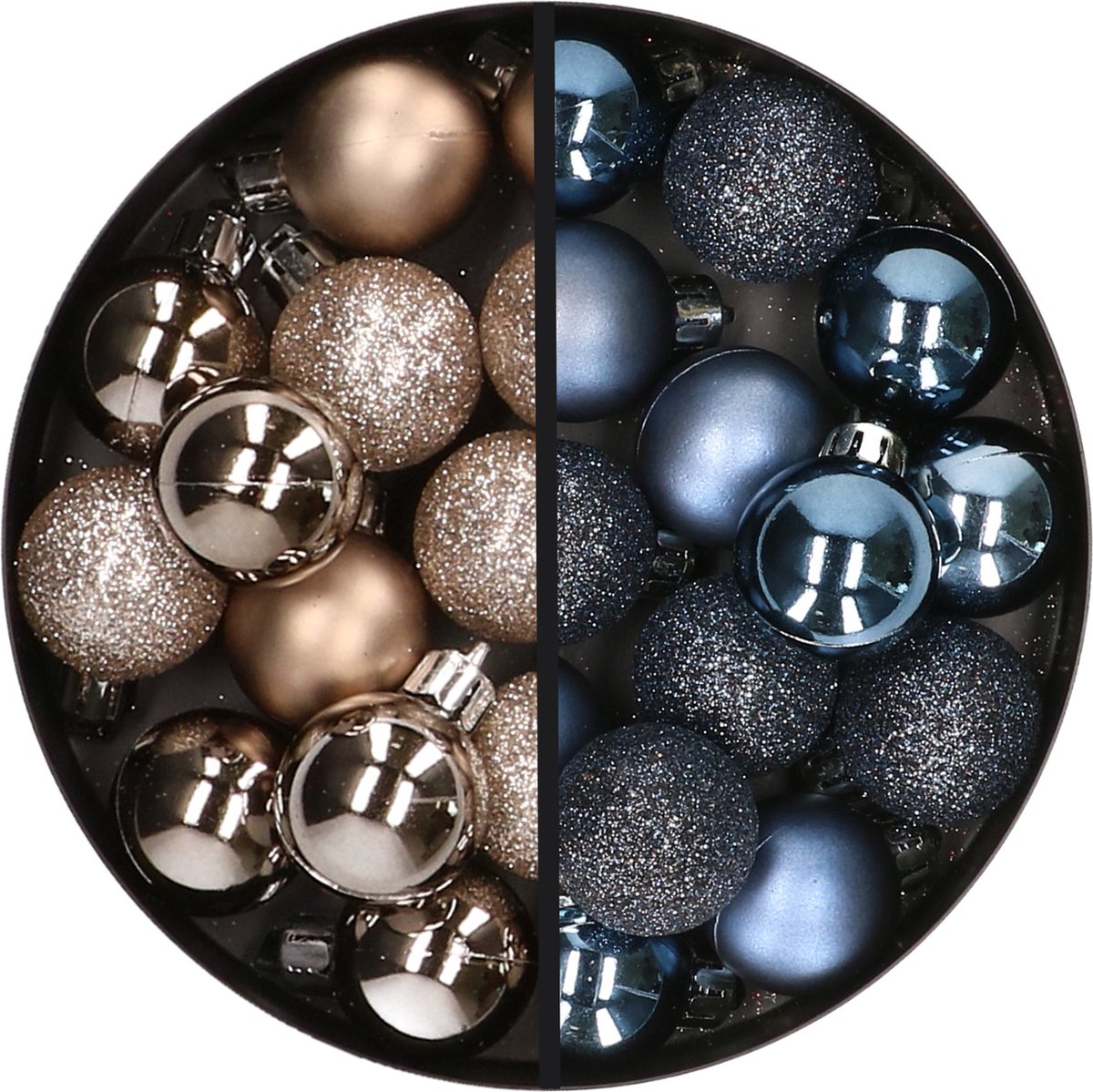 Kerstballen 34x st - 3 cm - champagne en donkerblauw - kunststof