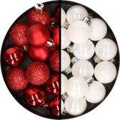 Boules de Noël 34x pcs - 3 cm - rouge et blanc nacre - plastique