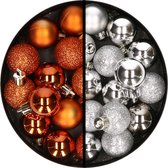 Boules de Noël 34x pcs - 3 cm - orange et argent - plastique