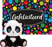 Keel toys - Cadeaukaart A5 Gefeliciteerd met superzacht knuffeldier panda beer 25 cm
