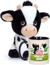 Koeien Cadeauset kind - Koeien knuffel 18 cm en drinkbeker 300ml