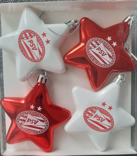 4 PSV kerststerren rood wit voor kerstboom PSV kerstballen bol