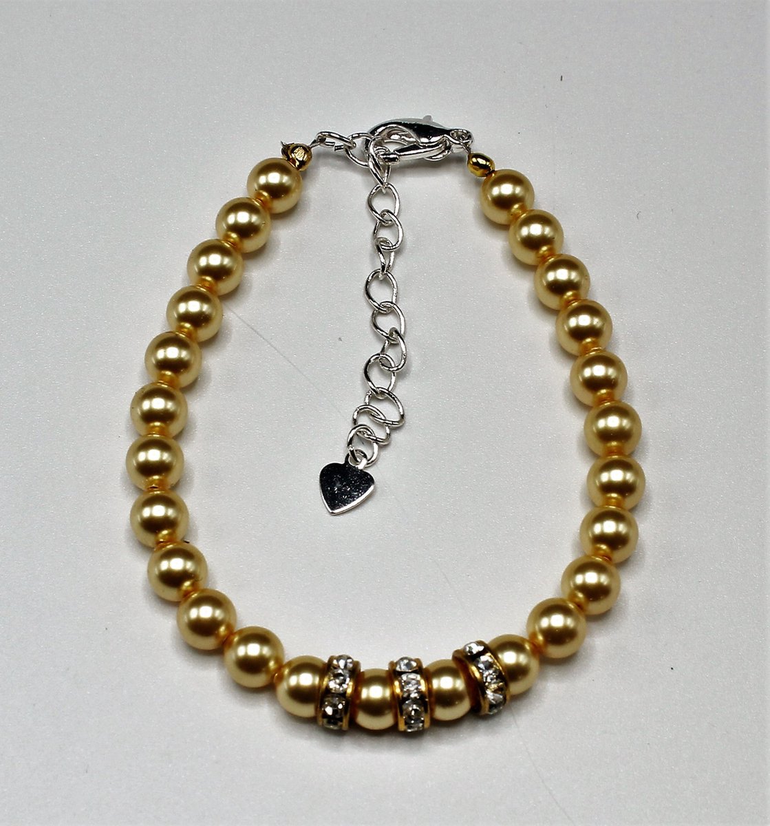1 parel arbanden Made With Pearls From Swarovski kleur goud en 3 rondello's met crystal maat 16,18,19, 20