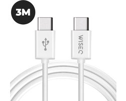 USB C naar USB C oplaadkabel 3 m – USB C datakabel fast charge – geschikt voor Samsung Galaxy en iPhone 17/16/15 – wit – WiseQ