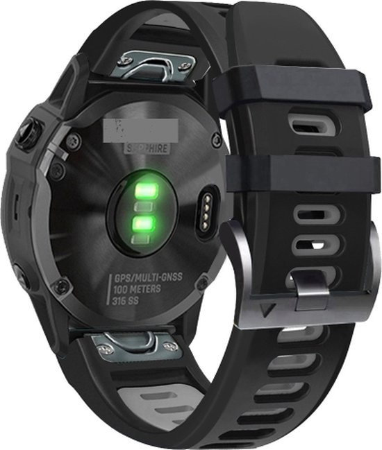 Voor Garmin Tactix 7 Pro 26mm Silicone Sports Two Color Watch Band Black Gray bol