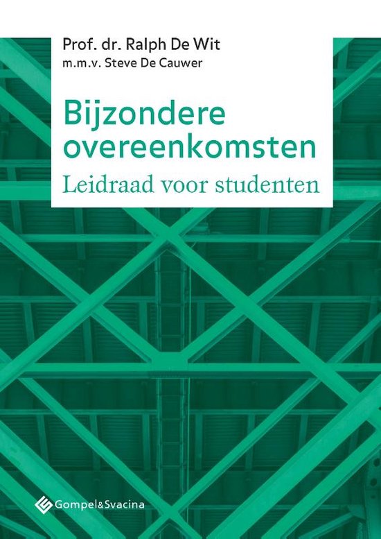 Voorzijde van het boek 'Bijzondere overeenkomsten' met een groene stalen brugconstructie en witte tekstvlakken.
