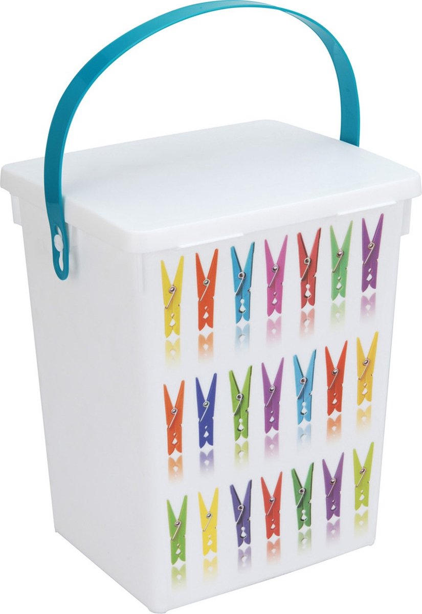 Wasmiddel bewaarbox turquoise hengsel 5 liter 23 x 18 cm - Huishoud producten - Huishouding - De was doen - Wasmiddelpoeder opbergen - Wasmiddelboxen - Wasmiddeldozen