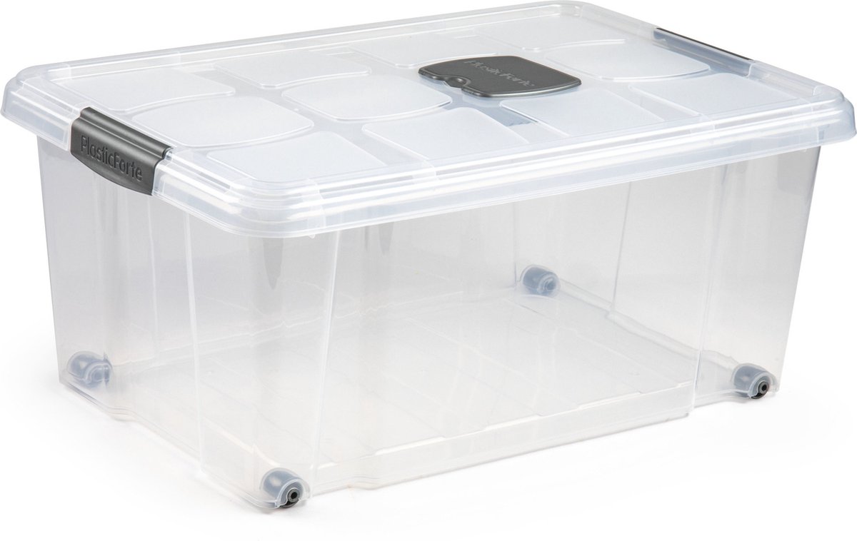 1x stuks Opslagbakken/organizers met deksel 36 liter 59 x 40 x 25 cm transparant - Opbergbakken
