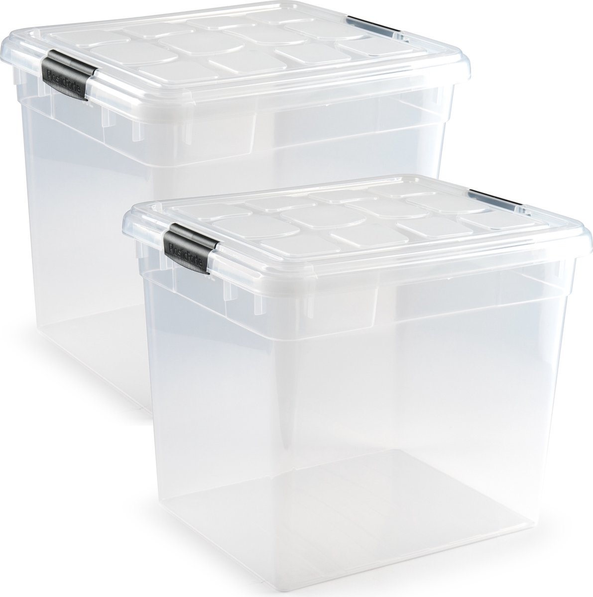 PlasticForte Opbergbox - 3x stuks - met deksel - 35 liter - L42 x B36 x H35 cm - opbergbak